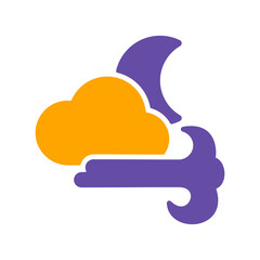 Moon cloudy and wind vector icon. Weather sign