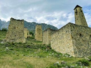 Obraz premium Ancient ruined city in a mountain valley, Ingushetia, Caucasus, Russia
