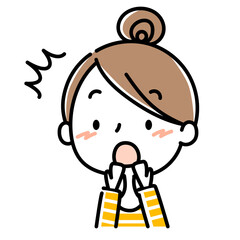 驚くお団子頭の女性