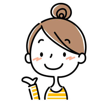 手を挙げて案内するお団子頭の女性