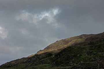 Killarney Ireland Ring of Kerry. Mountains and dark clouds coming up.