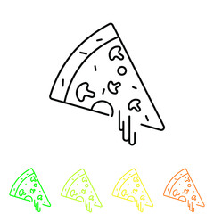 Pizza slice line outline icon color set