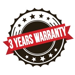 3 YEARS WARRANTY text on red brown ribbon stamp.