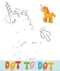 Dot to dot puzzle for children. Connect dots game. Unicorn vector illustration