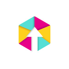 Colorful arrow and hexagon digital logo