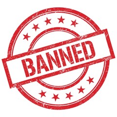 BANNED text written on red vintage stamp.