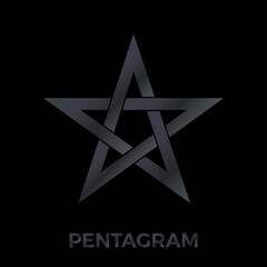 Pentagram sign. Five-pointed star. Protective amulet for witches. Esoteric, sacred geometry, witchcraft. Wiccan vector. Isolated illustration on black background in dark grey gradient color