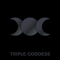 Triple Goddess sign. Hecate. Goddess of the moon. Symbol witch . Esoteric, sacred geometry, witchcraft. Wiccan vector. Isolated illustration on black background in dark grey gradient color