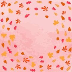 Round frame for fall season. Background with colorful autumn leaves. Vector illustration with watercolor effect.