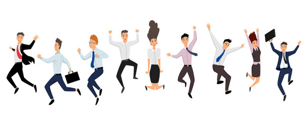 Fototapeta premium Jumping business people. Group of business people jumps on a white background. illustration of a flat design. Set of office workers jumping. Cartoon business team