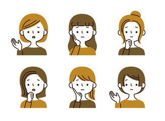 困り顔の女性の表情ポーズバリエーションセット