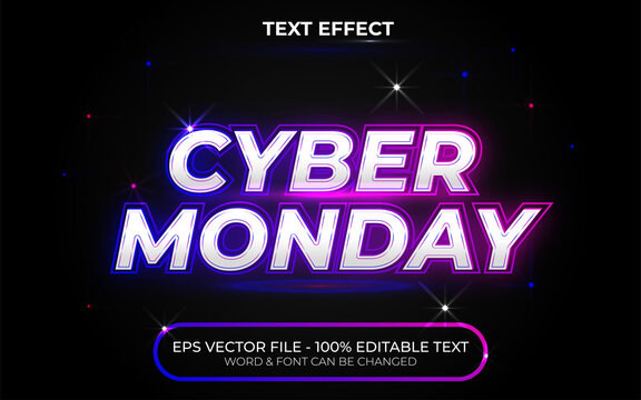 Cyber monday text effect style. Editable text effect neon light style sale theme.