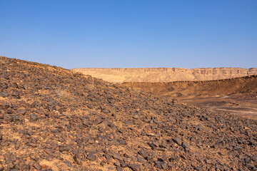 Geological formations in Ramon Crater. The Negev Desert.