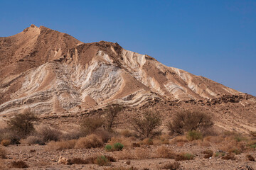 Fototapeta na wymiar Geological formations in Ramon Crater. The Negev Desert.