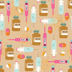 Medical Vaccine and Pills Vector Seamless Pattern