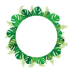 fern round frame , vector illustration isolated on white background, botanical element, nature design for cosmetics, web, prints, homedesign