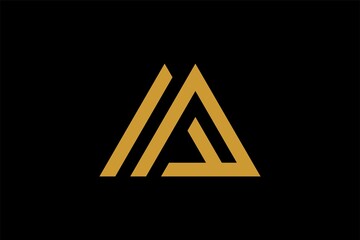 Mountain logo design vector. Triangle abstract illustration symbol. Letter AM outline sign. Gold adventure vector icon.