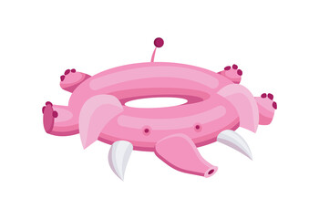 Inflatable swimming ring. Life-ring in pool for summer vacation. Cartoon rubber floating lifesaver in form of cute animal. Funny pink elephant floating ring