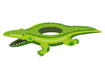 Inflatable swimming ring. Life-ring in pool for summer vacation. Cartoon rubber floating lifesaver in form of cute animal. Funny crocodile floating ring