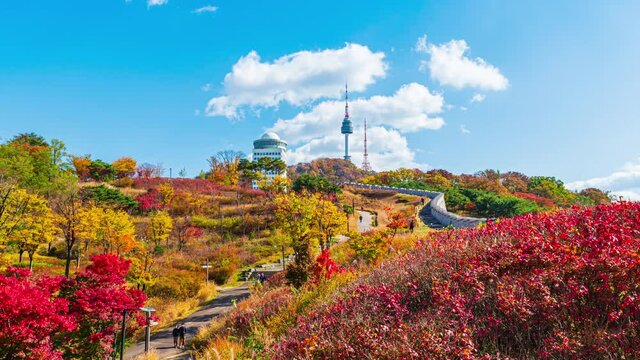 Timelapse, Autumn landscape on Namsan Mountain in Seoul South Korea