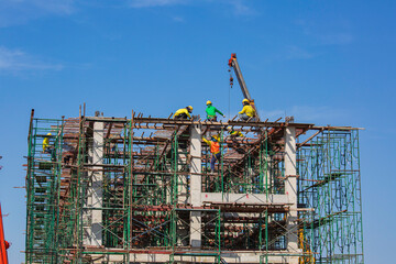 Worker scaffold construction is crane building safety hardness