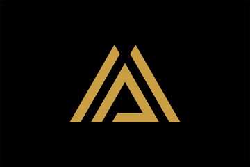 Mountain logo design vector. Triangle abstract illustration symbol. Letter AM outline sign. Gold adventure vector icon.