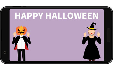 スマホでオンラインハロウィンパーティ、ジャックオランタンと魔女