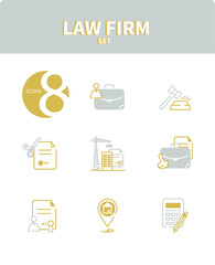 Law firm editable vector icon set