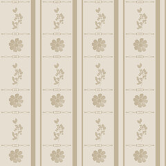 Striped neutral beige vintage victorian retro style wallpaper with  flowers and ornaments