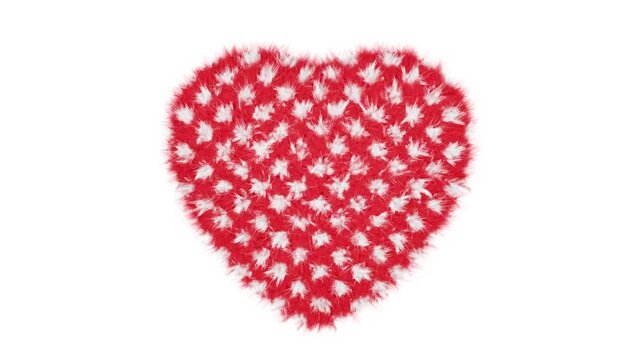 Realistic looping 3D animation of the cute and cozy beating red polka dots fluffy heart rendered in UHD with alpha matte