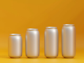 Aluminum slim cans in silver isolated on white background 3d rendering