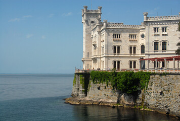 Fototapeta na wymiar Miramare Castle is a historic building and museum in Trieste overlooking the Adriatic Sea and the beaches surrounding the city.