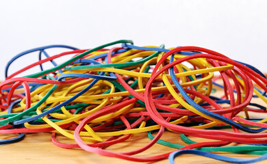 Colorful elastic bands close up