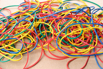 Colorful elastic bands close up