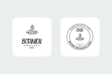 Minimal flower logo badge retro style classical package