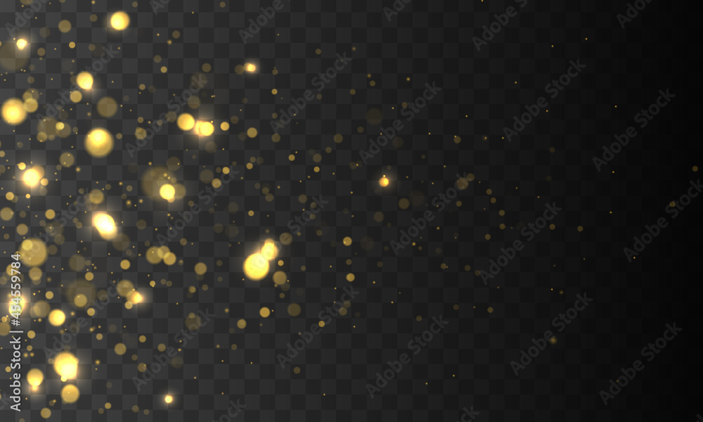 Aufkleber Festive golden luminous background with colorful lights bokeh. Christmas concept. Glow bokeh effect. The dust sparks and golden stars shine with special light. Vector illustration.