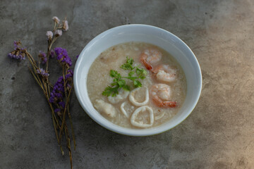 Close up photo of seafood boiled rice