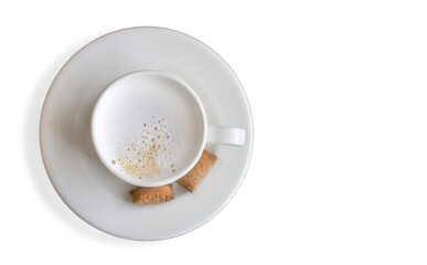 White cup with coffee isolated. Milk drink.