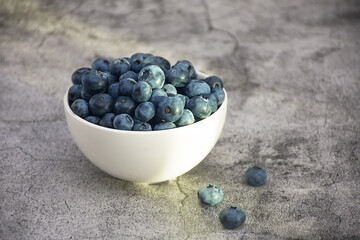 harvest blueberries in a white cup