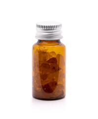 brown glass bottle of aromatic salt for label design mockup