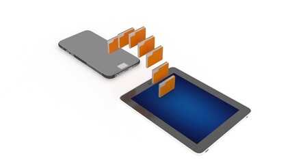 Obraz na płótnie Canvas 3d illustration mobile phone tab tablet file folder sharing concept 