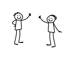 Two people on a white background. Greetings. Sketch. Vector illustration.