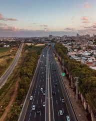Fototapeta na wymiar Aerial view of highway road in the evening