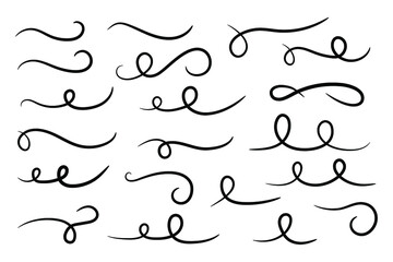 Swirl ornament stroke. Ornamental curls, swirls divider and filigree ornaments vector illustration set - obrazy, fototapety, plakaty