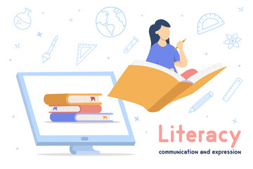 Literacy concept web learning girl student cartoon