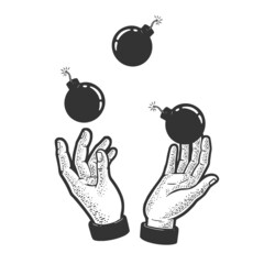 juggling bombs sketch raster illustration