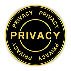 Black and gold color round label sticker with word privacy on white background