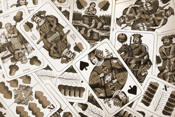 monochrome background with traditional german playing cards