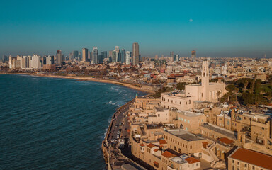 Obraz premium Jaffa Aerial view on a sunset. Tel Aviv, Israel