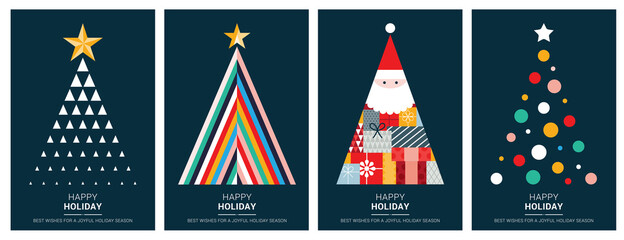 Fototapeta Merry Christmas modern card set elements greeting text lettering blue background vector obraz